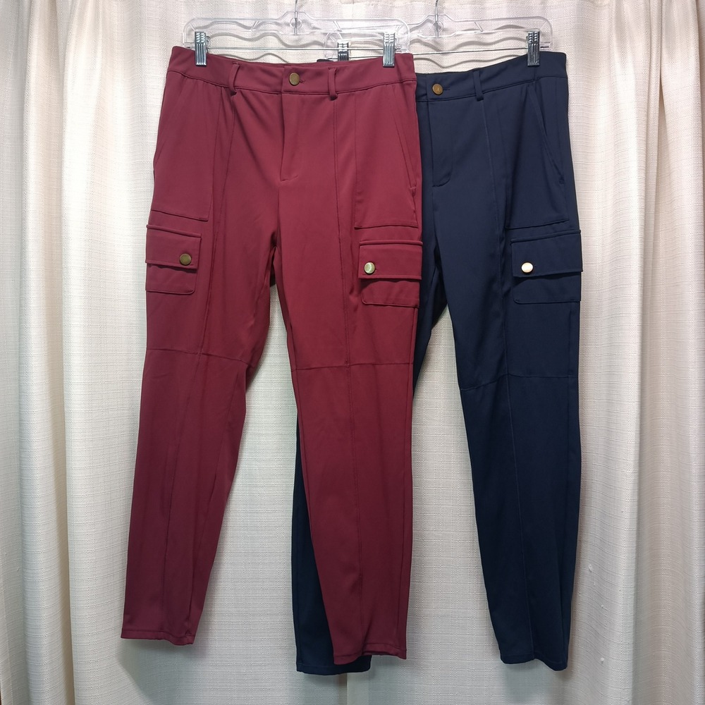 Lot of 2 Halara High Waisted Cargo Leggings Womens L Burgundy Navy Blue Casual